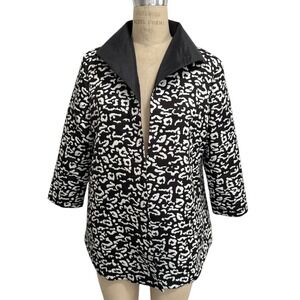 Grace Chang Open Front Lapel Jacket M Black White Animal Print Bowers Museum NEW